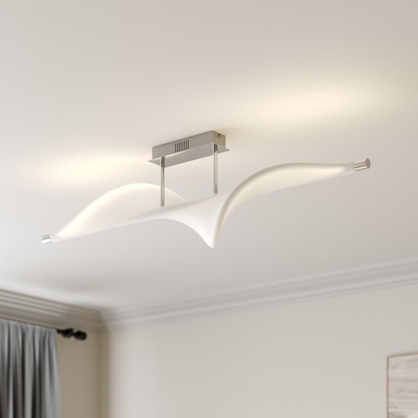 Lucande LED stropna svetilka Edano, 122 cm, bela, tekstilna, z možnostjo, zatemnjen, Bela, Dnevna soba / jedilnica, Tkanine / tekstil, Sodobni