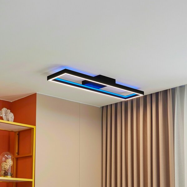 Lucande Smart LED stropna svetilka Tjado, 100 cm, črna, RGBW, zatemnjen, Črna, Dnevna soba / jedilnica, Kovina, Sodobni