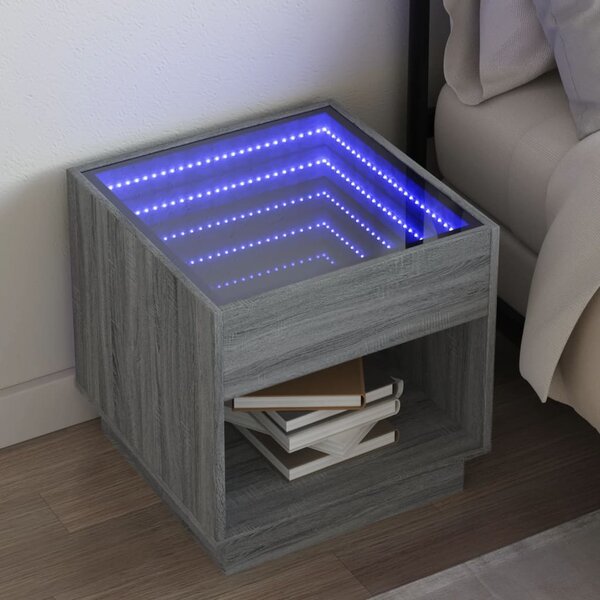 VidaXL Nočna mizica z neskončnimi LED siva sonoma 50x50x50 cm