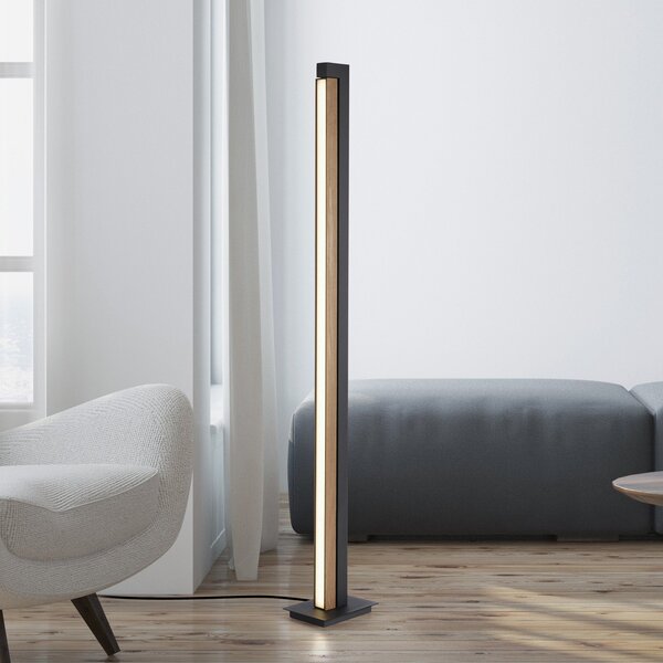 PURE Talna svetilka LED Lines, črna, les, daljinski upravljalnik, 140 cm, zatemnjen, Les, Dnevna soba / jedilnica, Les