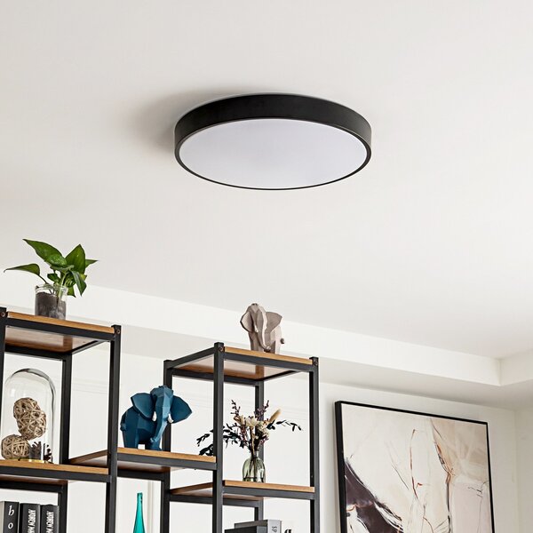 Lindby Smart LED stropna svetilka Innes črna 48cm RGB CCT Tuya, zatemnjen, Črna, Dnevna soba / jedilnica, Kovina, Sodobni