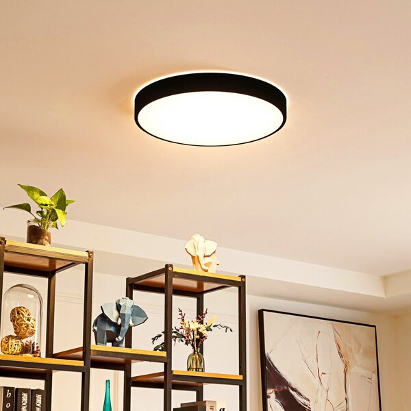 Lindby Smart LED stropna svetilka Innes črna 48cm RGB CCT Tuya, zatemnjen, Črna, Dnevna soba / jedilnica, Kovina, Sodobni