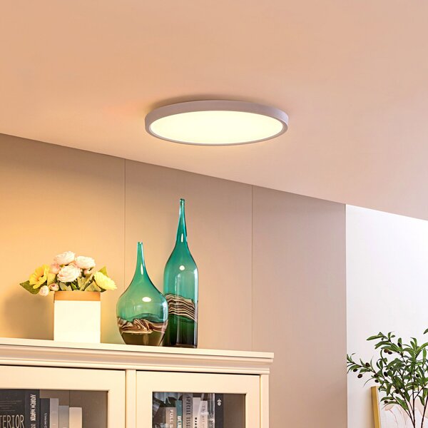 Lindby Smart LED stropna svetilka Denora, bela, RGB, CCT, Tuya, zatemnjen, Bela, Dnevna soba / jedilnica, Plastika, Sodobni