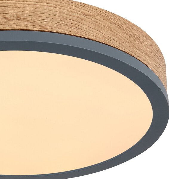 Globo LED stropna svetilka Doro Ø 30 cm temni les, grafit, Les, Dnevna soba / jedilnica, Kovina, Sodobni
