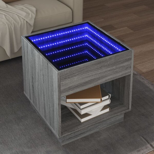 VidaXL Klubska mizica z neskončnimi LED siva sonoma 50x50x50 cm