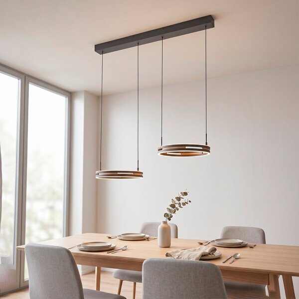 Paul Neuhaus LED-visoka svetilka Sveja, dolžina 85 cm, črna/v barvi lesa, CCT, zatemnjen, Les, Dnevna soba / jedilnica, Les, Sodobni