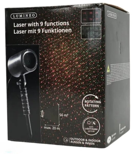 Laserski LED projektor LUMINEO z rotacijskim učinkom 9 funkcij, črn