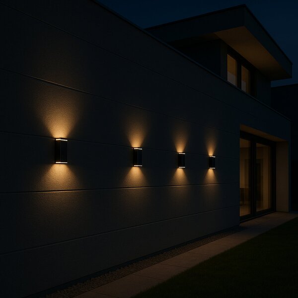 Lumisky LED-sončna stenska svetilka Rody, črna, višina 16 cm, komplet 2 kosov, IP65, Črna, Plastika, Sodobni