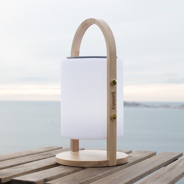 Lumisky LED namizna svetilka na baterije Woody Play, bela/rjava, višina 39 cm, les, Plastika, Sodobni