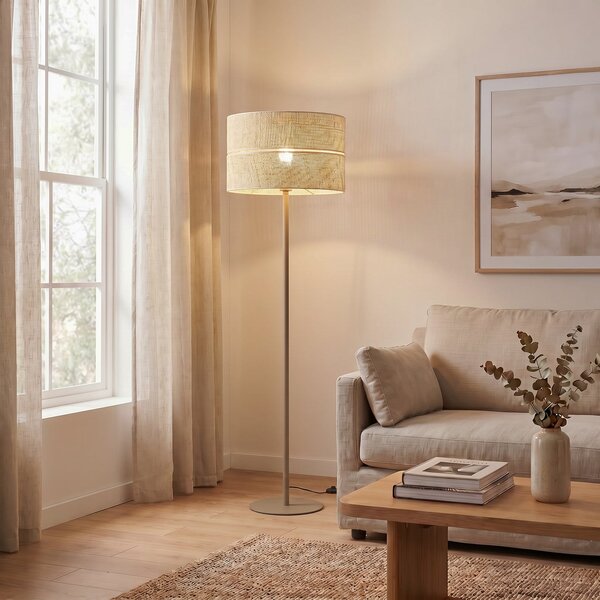 TK Lighting Stojna svetilka Calma, bež, rafia, višina 159 cm, E27, Bež, Dnevna soba / jedilnica, Razno