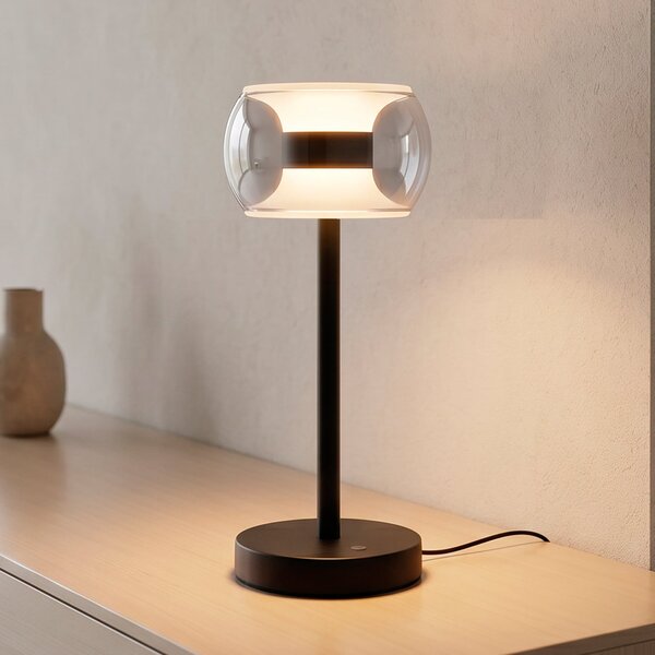 Paul Neuhaus LED namizna svetilka Fumea, višina 35 cm, črna/dimna, steklo CCT, zatemnjen, Siva, Dnevna soba / jedilnica, Steklo