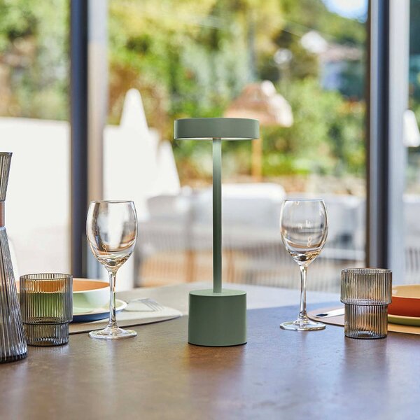Lumisky LED namizna svetilka na baterije Roby, olivno zelena, višina 30 cm, IP54, zatemnjen, Zelena, Aluminij, Sodobni