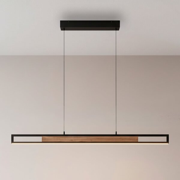 Paul Neuhaus LED-visoka svetilka Sveja, dolžina 115 cm, črna/v barvi lesa, CCT, zatemnjen, Les, Dnevna soba / jedilnica, Les, Sodobni