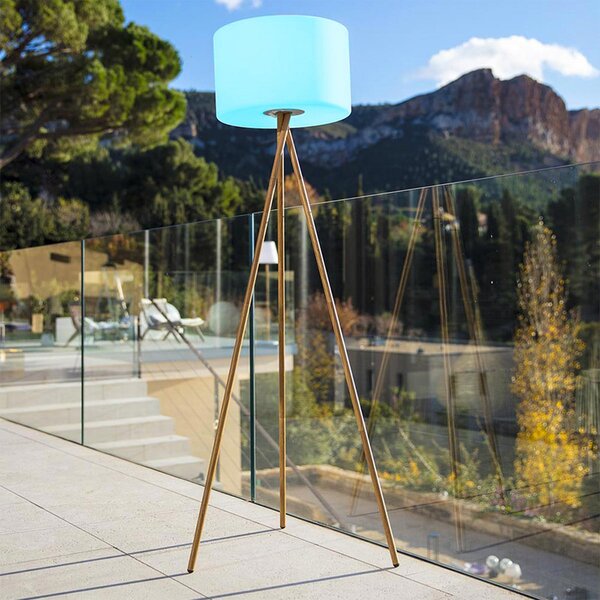 Lumisky LED-svetilka na baterije Tamboury, bela/rjava, višina 150 cm, jeklo, zatemnjen, Les, Kovina, Tripod