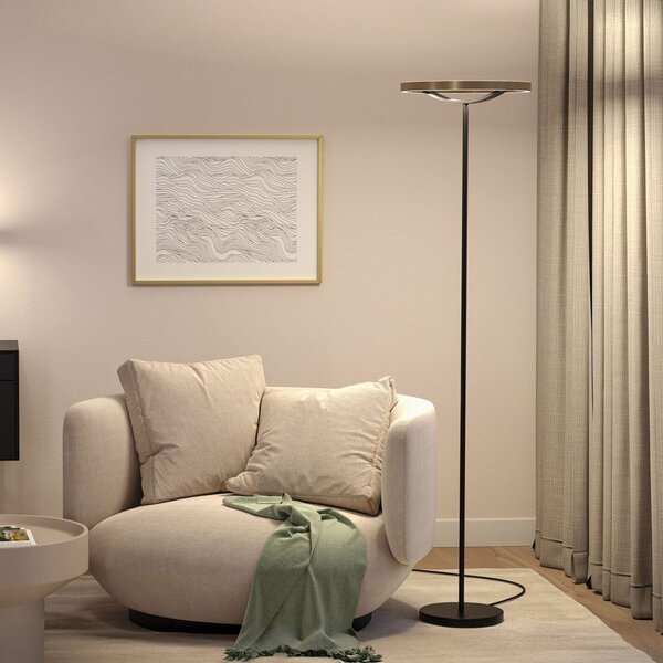 Paulmann LED-stoječa svetilka Melira, črna/zlata, višina 157 cm, zatemnjen, Črna, Dnevna soba / jedilnica, Kovina, Sodobni