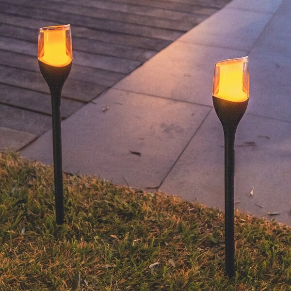 Lumisky LED-sončna svetilka za zabijanje v zemljo FARELY, črna, višina 60 cm, komplet 4, Črna, Plastika, Sodobni