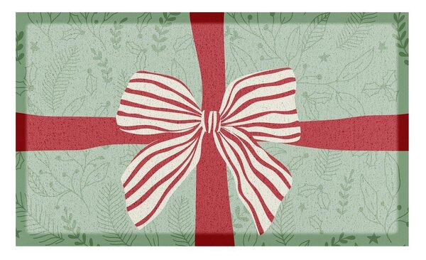 Predpražnik z božičnim motivom iz reciklirane plastike 40x70 cm Red & White Stripe Bow – Artsy Doormats