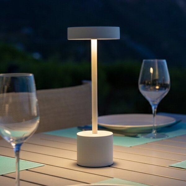 Lumisky LED namizna svetilka na baterije Roby, bela, višina 30 cm, IP54, zatemnjen, Bela, Aluminij, Sodobni