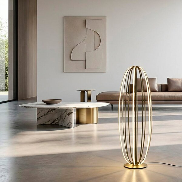 Paul Neuhaus LED-stoječa svetilka Elvara, bronaste barve, višina 108 cm, kovina, zatemnjen, Bronasta / starinska medenina, Dnevna soba / jedilnica, Aluminij
