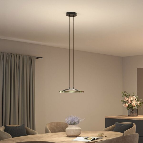 Paulmann LED-visoka svetilka Melira, črna/zlata, Ø 38 cm, kovina, zatemnjen, Črna, Dnevna soba / jedilnica, Kovina, Sodobni