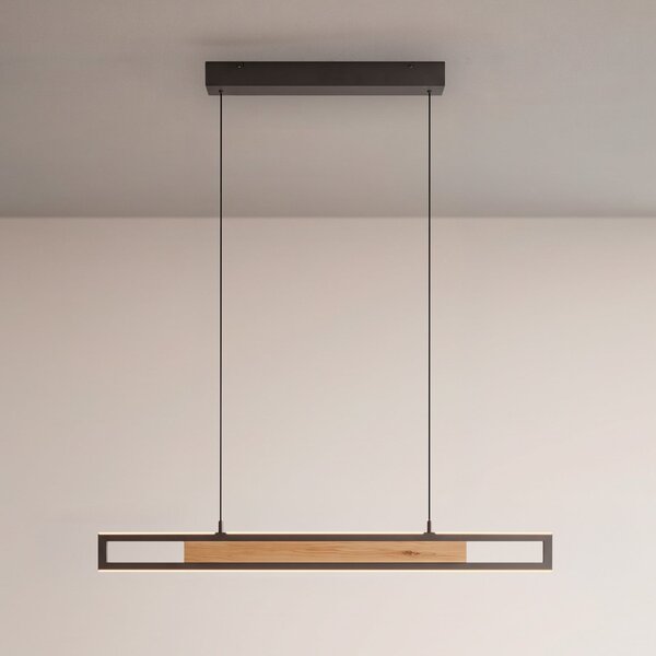 Paul Neuhaus LED-visoka svetilka Sveja, dolžina 80 cm, črna/v barvi lesa, CCT, zatemnjen, Les, Dnevna soba / jedilnica, Les, Sodobni