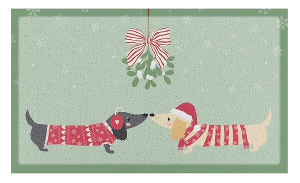 Predpražnik z božičnim motivom iz reciklirane plastike 40x70 cm Christmas Sausage Dogs – Artsy Doormats