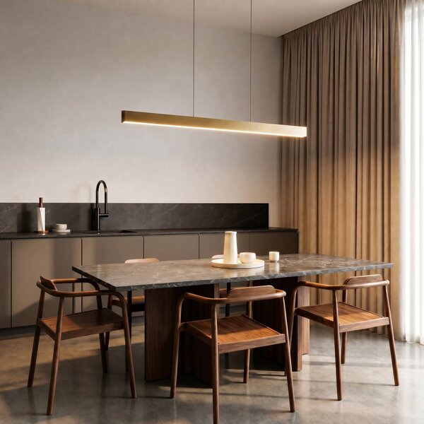 Lucande LED-visoka svetilka Mylosh, zlata, 150 cm, CCT, z možnostjo zatemnitve, zatemnjen, Zlata / medeninasta, Dnevna soba / jedilnica, Aluminij, Sodobni