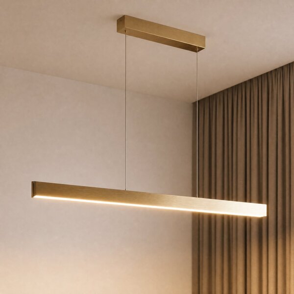 Lucande LED-visoka svetilka Mylosh, zlata, 150 cm, CCT, z možnostjo zatemnitve, zatemnjen, Zlata / medeninasta, Dnevna soba / jedilnica, Aluminij, Sodobni
