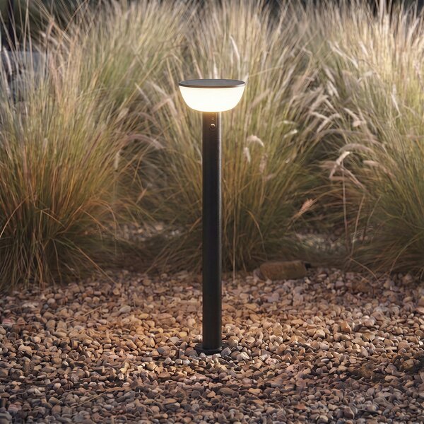 Lindby LED-sončna ulična svetilka Obintu, črna, 63 cm, senzor, zatemnjen, Črna, Kovina, Sodobni, Solarne luči
