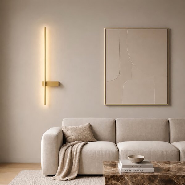 Lindby LED-stenna svetilka Natsumi, medenina, aluminij, 90 cm, Zlata / medeninasta, Dnevna soba / jedilnica, Aluminij, Sodobni