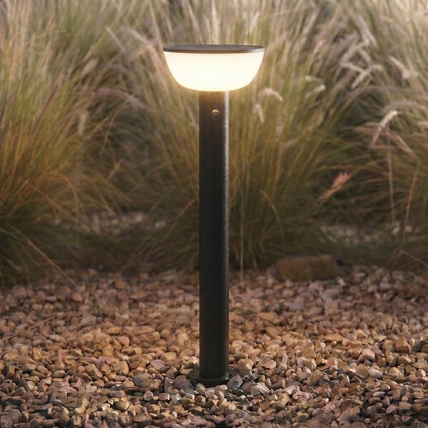 Lindby LED-sončna ulična svetilka Obintu, črna, 63 cm, senzor, zatemnjen, Črna, Kovina, Sodobni, Solarne luči