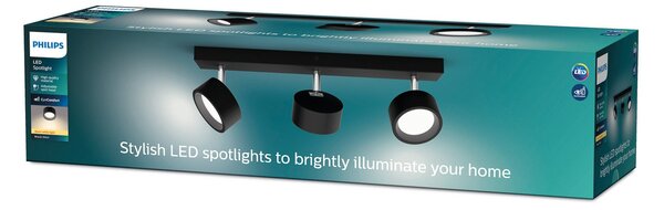 Philips Bracia LED stropni reflektor s tremi žarnicami, črn, Črna, Dnevna soba / jedilnica, Kovina, Sodobni