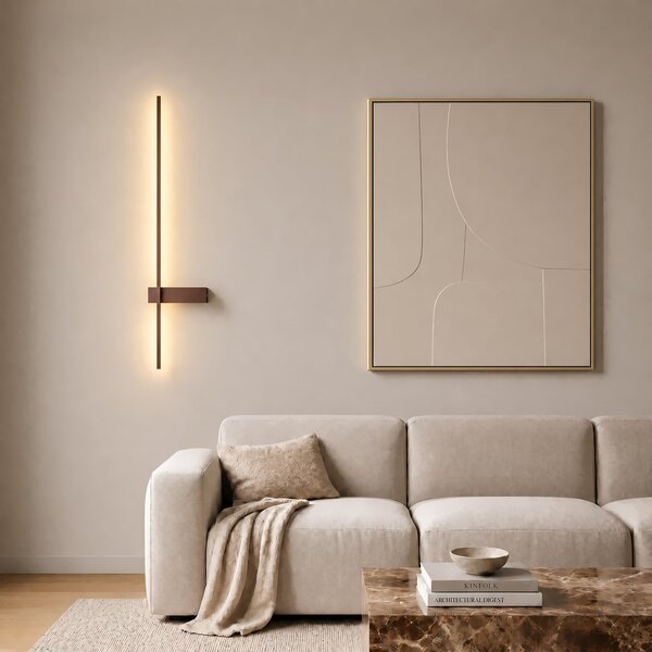 Lindby LED-stenna svetilka Natsumi, rjava, aluminij, 90 cm, Rjava / rjasta, Dnevna soba / jedilnica, Aluminij, Sodobni