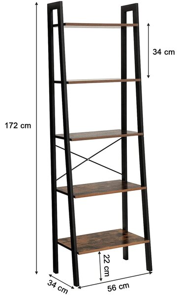 Knjižni regal TAYLOR 5 polic 172x56 cm, rustikalno rjava