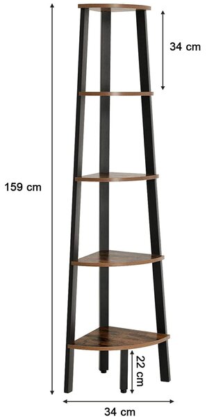 Kotna polica TAYLOR 5 polic 159x34 cm, rustikalno rjava