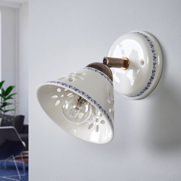 Ceramiche Stenska svetilka NONNA v beli keramiki, zatemnjen, Bela, Dnevna soba / jedilnica, Keramika, Podeželska hiša / Rustikalna