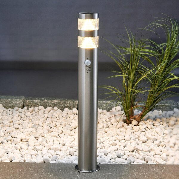 Lindby LED luč za osvetlitev poti Lanea, 60 cm, siva, senzor, IP44, Kovinska, Nerjaveče jeklo, Sodobni