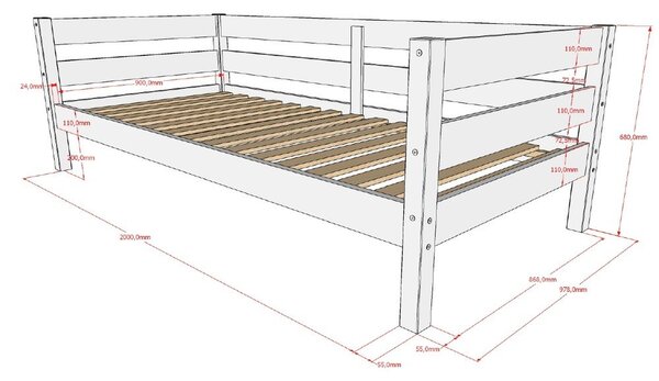 Bela otroška postelja iz masivnega bora z dodatnim ležiščem z letvenim dnom 90x200 cm Margrit – Vipack
