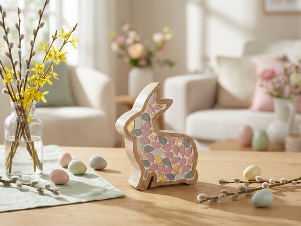 Leseni velikonočni zajček MOSAIC BUN 15 cm, barvni
