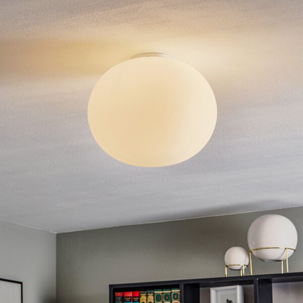 FLOS Glo-Ball - sferična stropna svetilka 33 cm, zatemnjen, Bela, Dnevna soba / jedilnica, Steklo, Dizajn, Globus