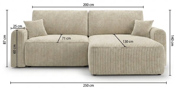 Raztegljiva dvostranska kotna sedežna garnitura NORDEN PAROS 250x140 cm, kremna