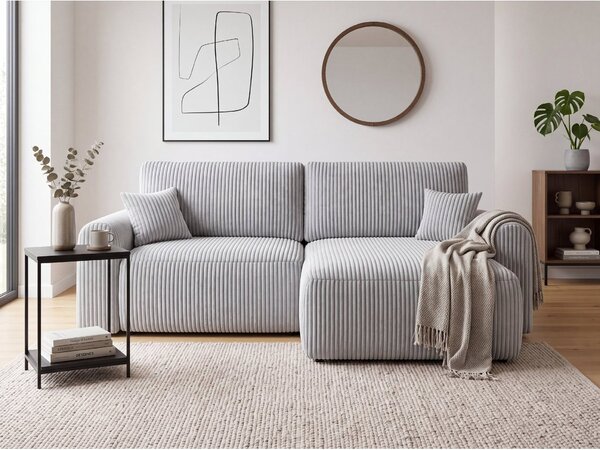 Raztegljiva obojestranska sedežna garnitura v obliki črke L NORDEN TILIA 250x140 cm, svetlo siva