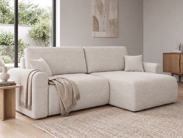 Raztegljiva dvostranska kotna sedežna garnitura NORDEN PAROS 250x140 cm, kremna