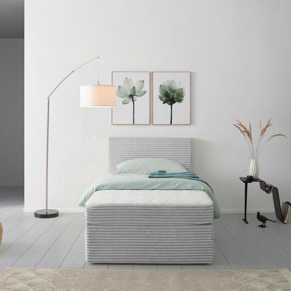 POSTELJA Z VZMETNICO 100 cm x 200 cm , les, tekstil srebrne barve
