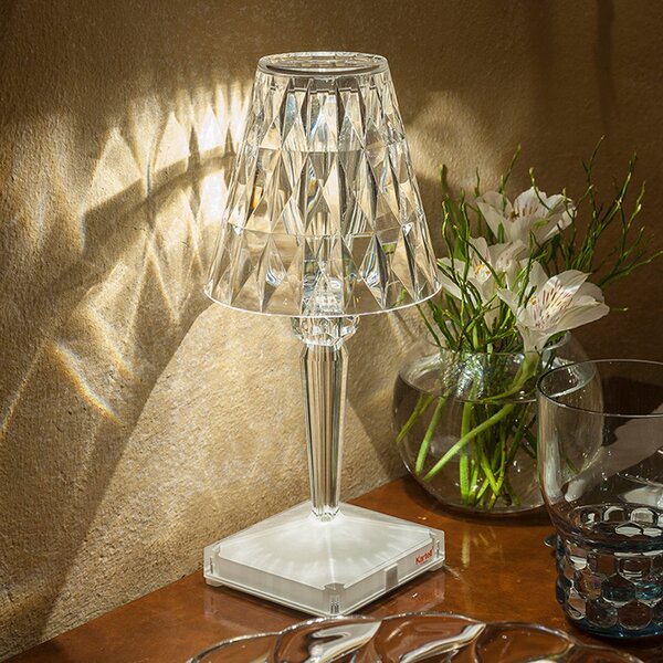Kartell Namizna svetilka LED na baterije Baterija, 26 cm, prozorna, IP54, Prozorna, Dnevna soba / jedilnica, Plastika, Dizajn
