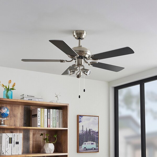 Lindby stropni ventilator z lučjo Anariki, tih, srebrn, Kovinska, Dnevna soba / jedilnica, Kovina, Podeželska hiša / Rustikalna