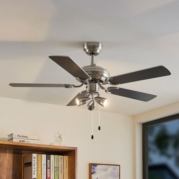 Lindby stropni ventilator z lučjo Anariki, tih, srebrn, Kovinska, Dnevna soba / jedilnica, Kovina, Podeželska hiša / Rustikalna