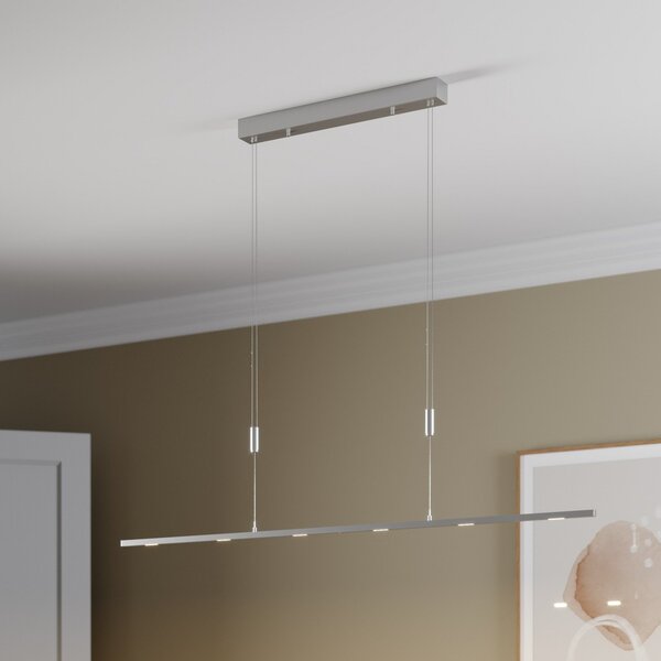 Lucande LED viseča svetilka Arnik, 140 cm, nikljeva barva, možnost zatemnitve, zatemnjen, Kovinska, Dnevna soba / jedilnica, Kovina, Sodobni
