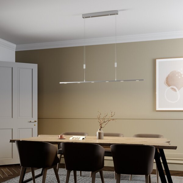 Lucande LED viseča svetilka Arnik, 140 cm, nikljeva barva, možnost zatemnitve, zatemnjen, Kovinska, Dnevna soba / jedilnica, Kovina, Sodobni