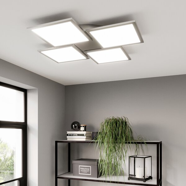 Lucande LED stropna svetilka Ilira, 4-svetlobna, srebrna, CCT, z možnostjo, zatemnjen, Kovinska, Kuhinja, Aluminij, Sodobni